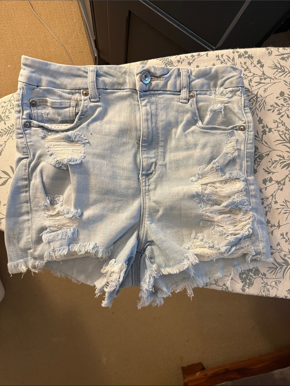 American Eagle Outfitters Ripped Light Blue Jean Shorts